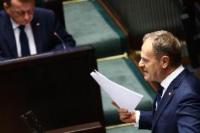 Donald Tusk Delivers His Programme Speech At Polish Parliament