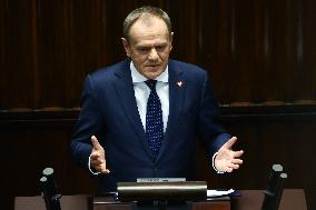 Donald Tusk Delivers His Programme Speech At Polish Parliament