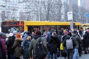 Transport problems at Lybidska metro station in Kyiv