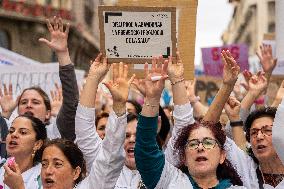 Strike By Public Health Unions In Catalonia.