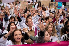 Strike By Public Health Unions In Catalonia.