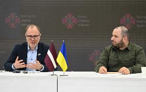A Media Briefing Of Defence Ministers Of Ukraine And Latvia In Kyiv, Amid Russia's Invasion Of Ukraine.