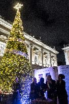 The Christmas Tree Dedicated To The Italian Constitution Was Lit In Piazza Del Campidoglio.
