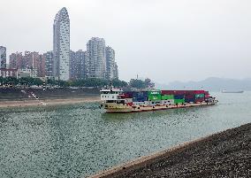 Cargo Ships on The Yangtze River in Yichang