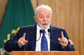 Brazil's President Luiz Inácio Lula Da Silva Unveils Public Bank Investments