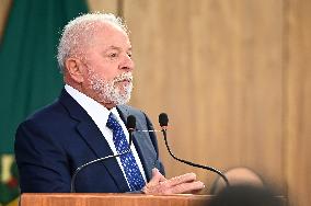 Brazil's President Luiz Inácio Lula Da Silva Unveils Public Bank Investments