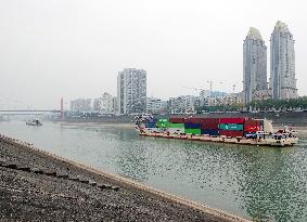 Cargo Ships on The Yangtze River in Yichang