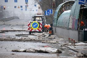 Aftermath of Russian ballistic missile attack on Kyiv