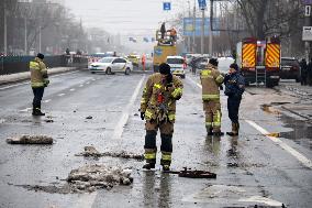 Aftermath of Russian ballistic missile attack on Kyiv