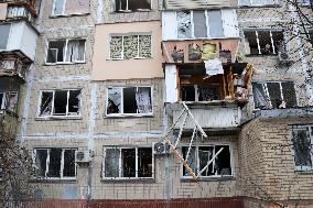 Aftermath of Russian ballistic missile attack on Kyiv