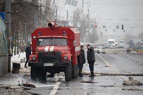 Aftermath of Russian ballistic missile attack on Kyiv