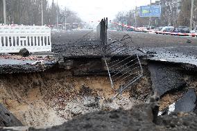 Aftermath of Russian ballistic missile attack on Kyiv