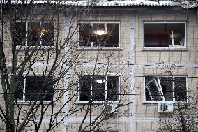 Aftermath of Russian ballistic missile attack on Kyiv