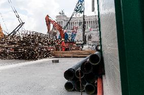 The Construction Site For The Metro Line C Stop In Piazza Venezia