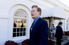 US comedian and television host Conan O'Brien visits the White House