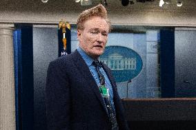 US comedian and television host Conan O'Brien visits the White House