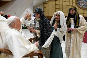 Pope Francis In Audience With Nativity Scene Performers - Vatican