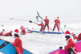 THE NETHERLANDS-THE HAGUE-SURFING SANTAS