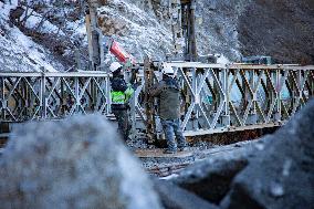 Installation Of A Bridge To Reopen The Road Of The Risoul Ski Resort
