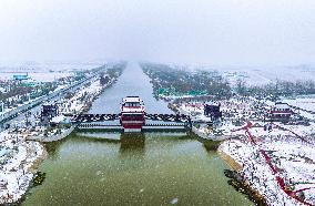 Ancient Bianhe River After Snow in Suqian