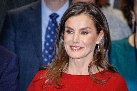 Queen Letizia Attends A Meeting - Madrid