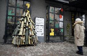 Christmas tree made of shell cases in Kyiv