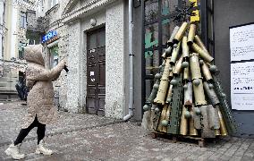 Christmas tree made of shell cases in Kyiv