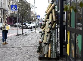 Christmas tree made of shell cases in Kyiv