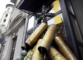 Christmas tree made of shell cases in Kyiv