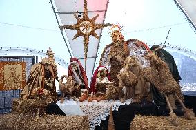 Straw nativity scene set up in Ivano-Frankivsk