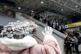 Illuminated Santa Claus Traveling  On  The Mexico City Metro