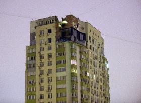 Aftermath of fall of Russian drone debris in Solomianskyi district of Kyiv