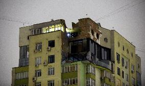 Aftermath of fall of Russian drone debris in Solomianskyi district of Kyiv