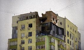 Aftermath of fall of Russian drone debris in Solomianskyi district of Kyiv