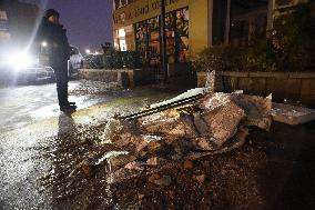 Aftermath of fall of Russian drone debris in Solomianskyi district of Kyiv