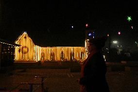 Illuminated Village Christmas Eve In Kashmir