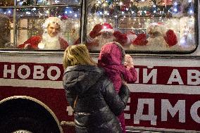 RUSSIA-ST. PETERSBURG-BUS-FATHER FROST