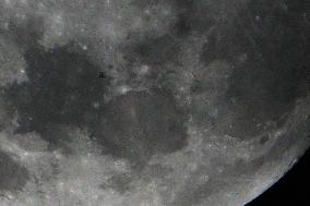 China Space Station, Tiangong Space Station Transit In Front Of The Moon.