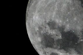 China Space Station, Tiangong Space Station Transit In Front Of The Moon.