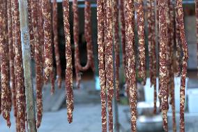 Sausages Drying in Winter