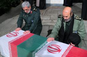 Khamenei Praying Next To The Coffin Of The IRGC General Moussav - Tehran