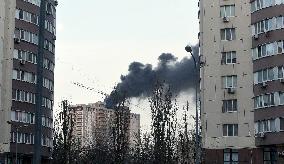 Russian missile fragments hit unfinished building in Kyiv