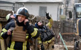 Russian missile fragments hit unfinished building in Kyiv