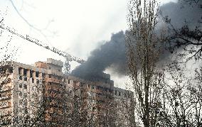 Russian missile fragments hit unfinished building in Kyiv