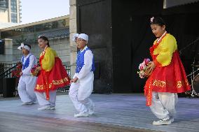 Korean Children Perform A Traditional Korean Flower Basket Dance