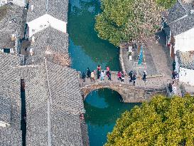 Tourists Visit Zhouzhuang Ancient Town in Suzhou