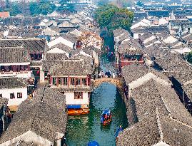 Tourists Visit Zhouzhuang Ancient Town in Suzhou