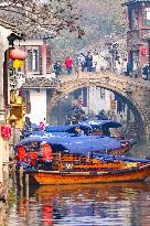 Tourists Visit Zhouzhuang Ancient Town in Suzhou
