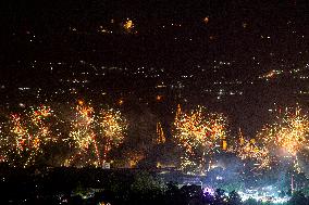 INDONESIA-YOGYAKARTA-PRAMBANAN TEMPLE-NEW YEAR EVE-FIREWORK