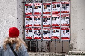 Images Of Israeli Hostages At Jewish Community Centre In Krakow, Poland